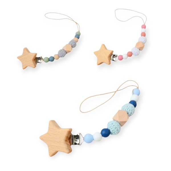 Baby ‘Star’ Macrame Pacifier Holder in Blue