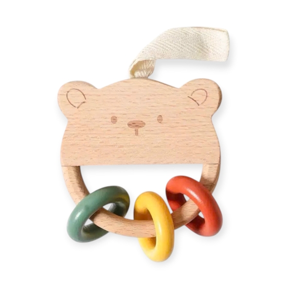 Wooden Rattle - Bear With Colorful Rings
