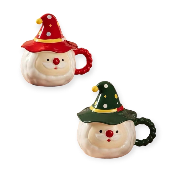 Christmas Mug With Lid - Santa Claus in Green