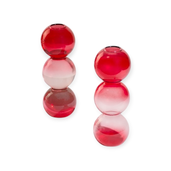 Short Bubble Glass Vase in Ombre Red