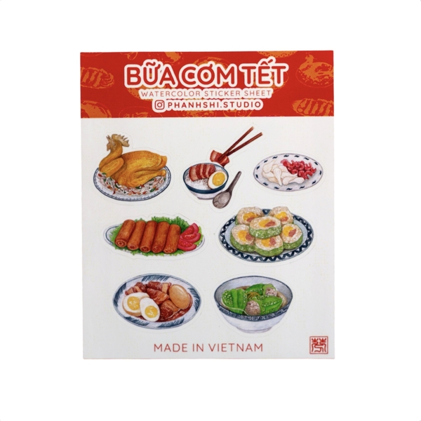PHANHSHI STUDIO - ‘Bữa Cơm Tết / Tet Meal’ Mini Watercolor Sticker Sheet