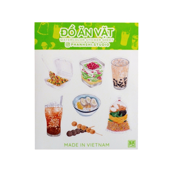 PHANHSHI STUDIO - ‘Đồ Ăn Vặt / Vietnamese Snacks’ Mini Watercolor Sticker Sheet