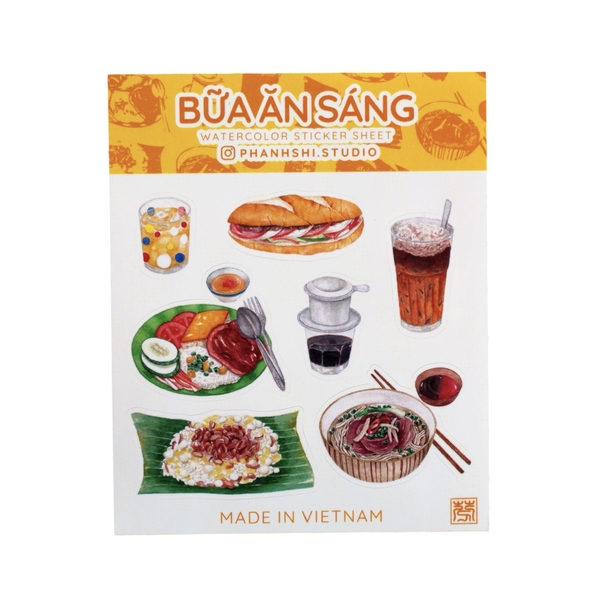 PHANHSHI STUDIO - ‘Bữa Ăn Sáng / Breakfast’ Mini Watercolor Sticker Sheet