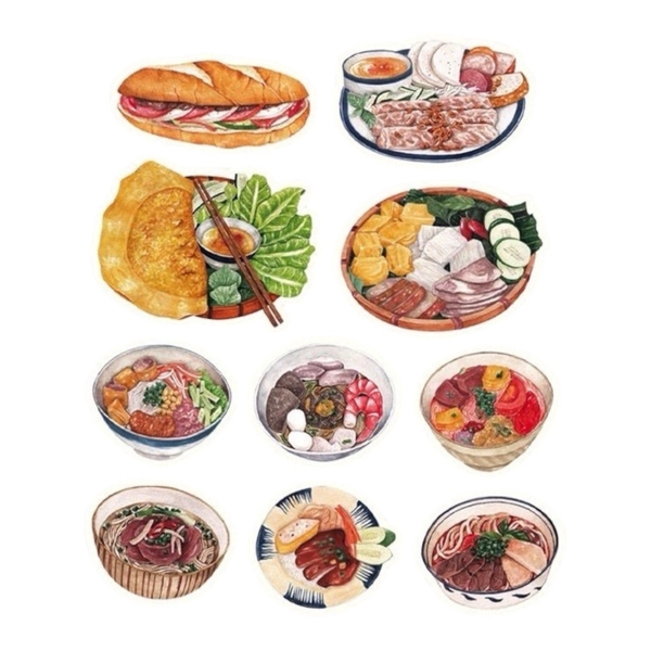PHANHSHI STUDIO - ‘Vietnamese Cuisine’ Watercolor Stickers Sheet