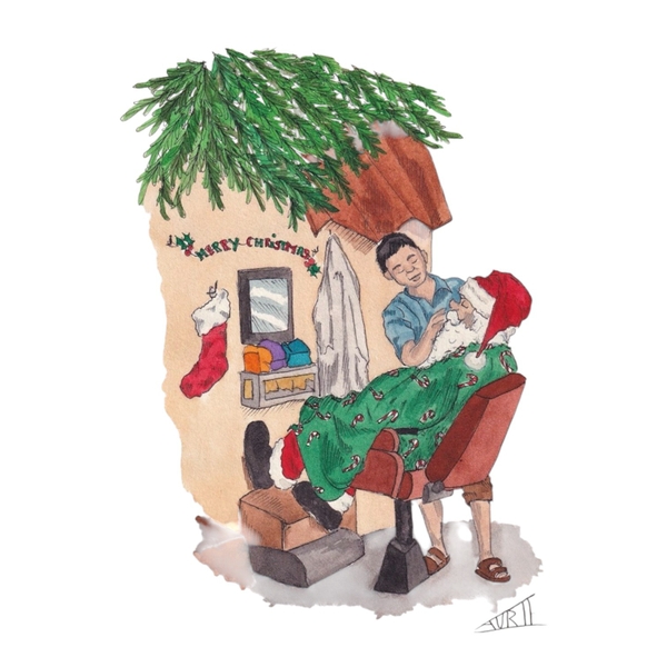 LAURIE DRAWS - ‘Christmas Haircut Vendor' Christmas Card