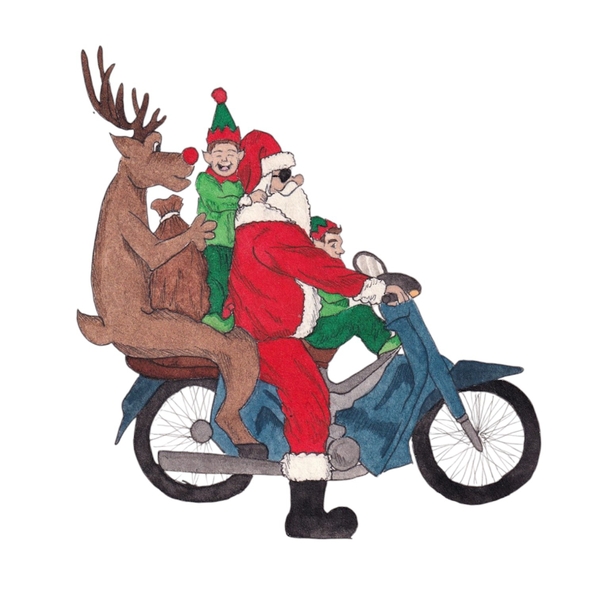 LAURIE DRAWS - ‘Christmas Family On A Motorbike' Christmas Card