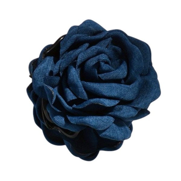 Fabric Hair Claw - Flower In Navy
