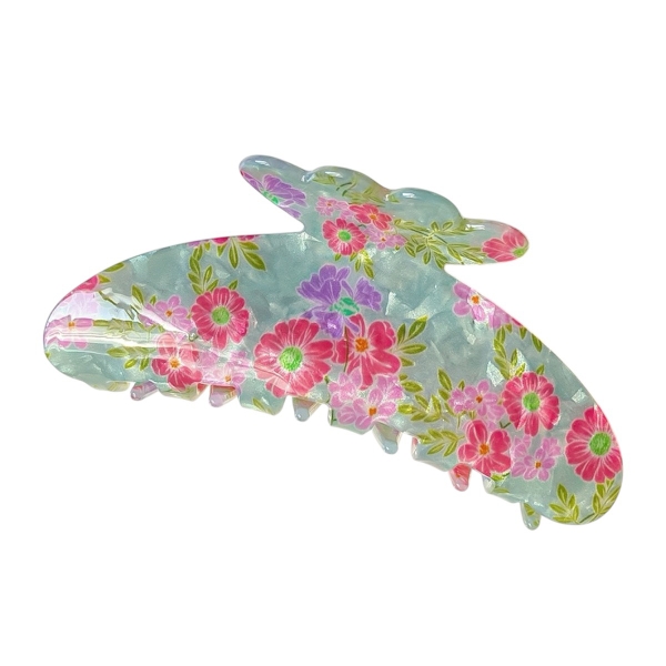 Jelly Hair Claw - Green With Pink Flower