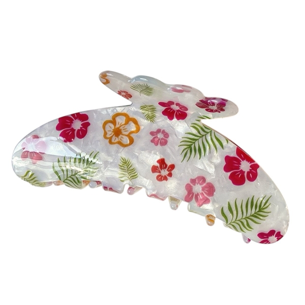 Jelly Hair Claw - White With Colorful Flower