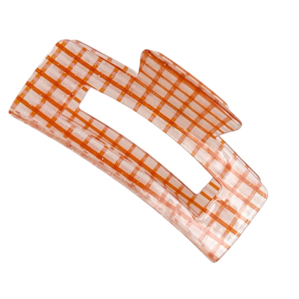 Rectangle Hair Claw - Orange Gingham