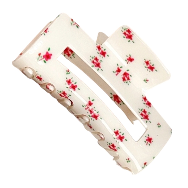 Rectangle Hair Claw - Red Flower