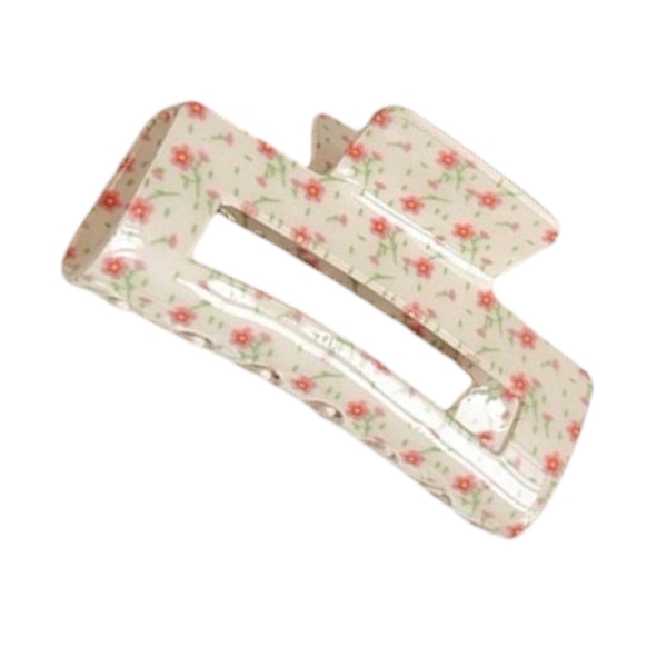 Rectangle Hair Claw - Tiny Pink Flower