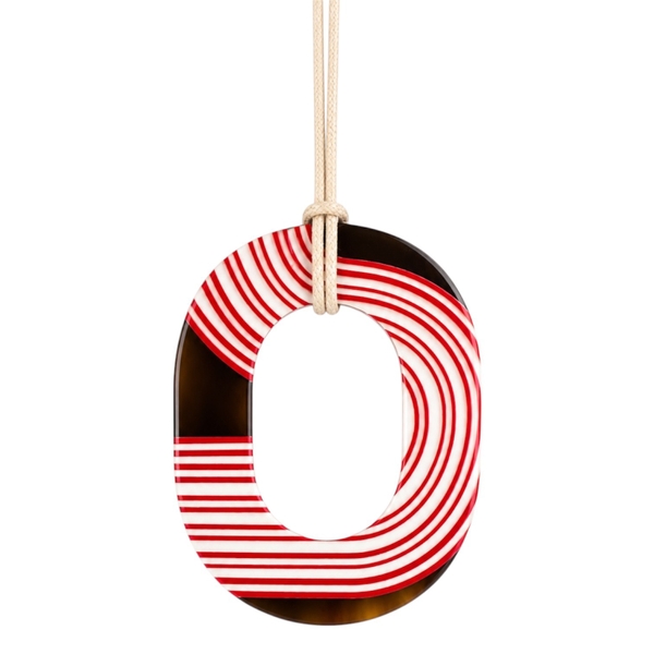 AZIET -  Buffalo Horn & Lacquer Necklace In Red & White Line