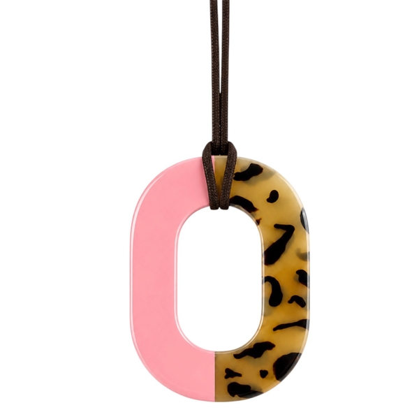 AZIET -  Buffalo Horn & Lacquer Necklace In Pink & Leopard