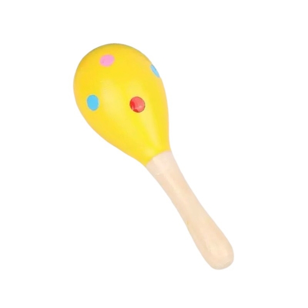 Baby Maracas Wood Toy in Yellow With Dots