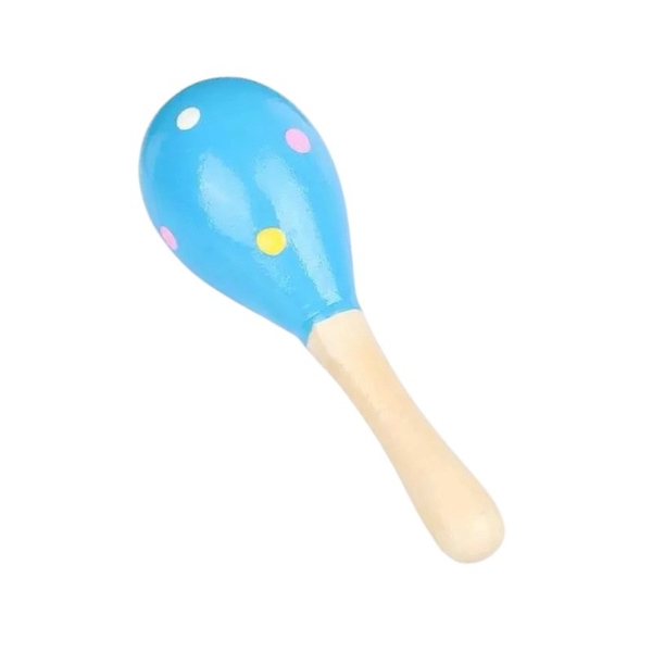 Baby Maracas Wood Toy in Blue With Dots