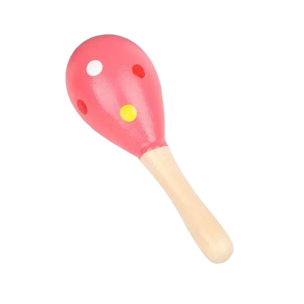 Baby Maracas Wood Toy in Pink With Dots
