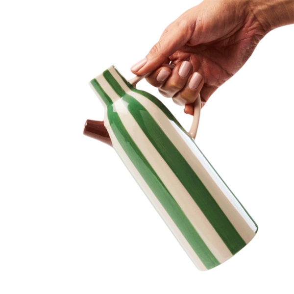 BAT TRANG - Ceramic Narrow Neck Pitcher In Green Striped