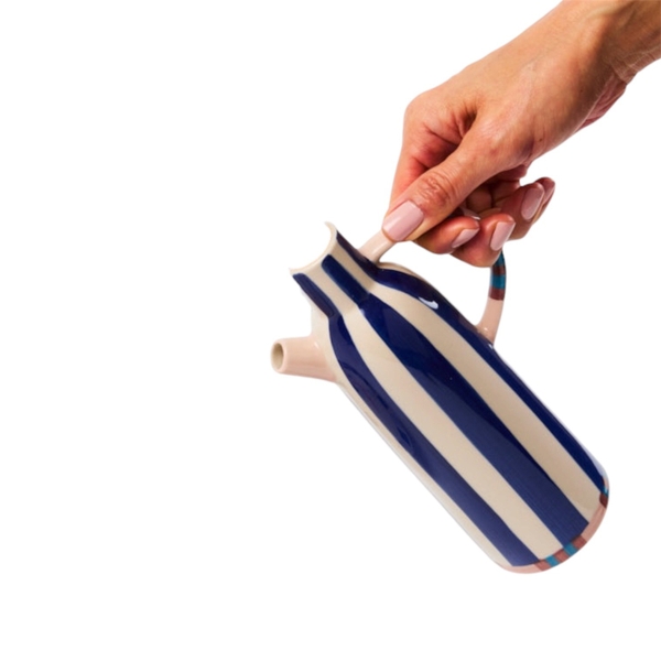 BAT TRANG - Ceramic Narrow Neck Pitcher In Navy Striped