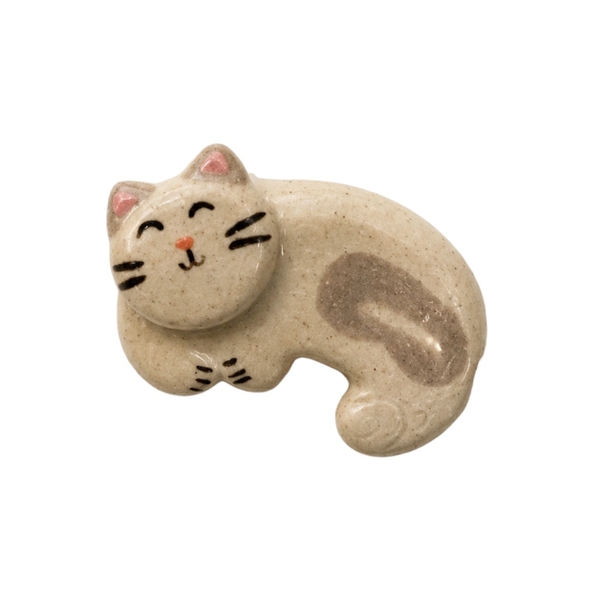 LINDO CRAFTS - Grey Spot Cat Lying Ceramic Pin