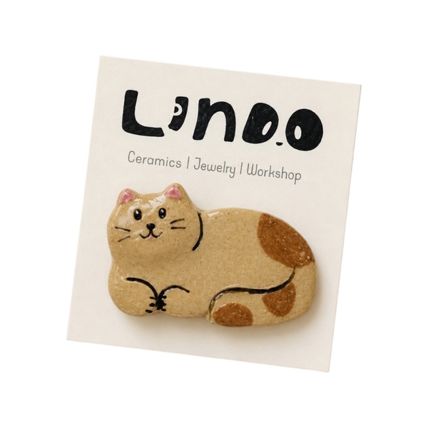 LINDO CRAFTS - Brown Spot Cat Lying Ceramic Pin
