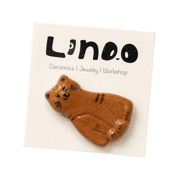 LINDO CRAFTS - Brown Cat Ceramic Pin