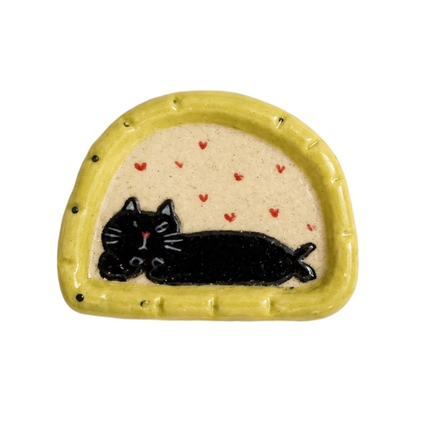 LINDO CRAFTS - Yellow Frame With Black Cat Inside Ceramic Magnet