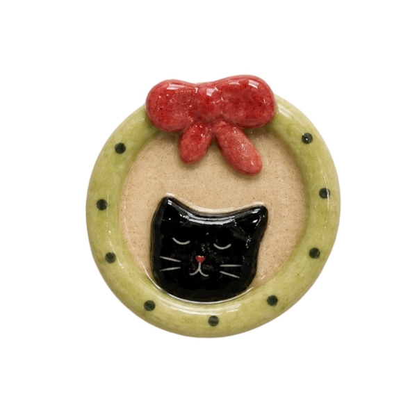 LINDO CRAFTS - Green Frame With Black Cat Inside Ceramic Magnet