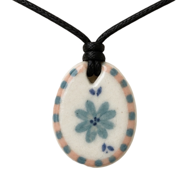 LINDO CRAFTS - Ceramic Necklace In Blue Flower