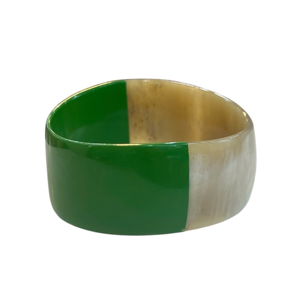 AZIET -  Buffalo Horn & Lacquer Large Flat Bracelet in Green