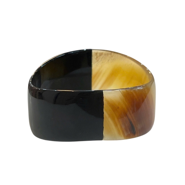 AZIET -  Buffalo Horn & Lacquer Large Flat Bracelet in Black