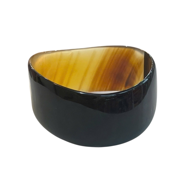 AZIET -  Buffalo Horn & Lacquer Large Flat Bracelet in Black