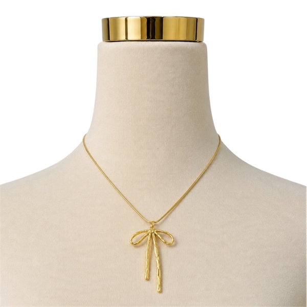 ROUGE - 18K Gold Plated Necklace with Large Ribbon Pendant
