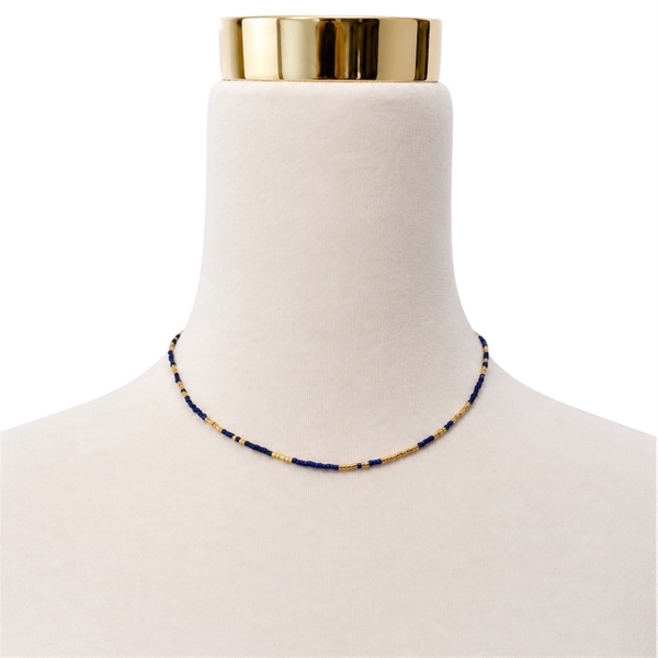 HUMANITY HANOI -  Navy & 24K Gold Plated Bead Necklace