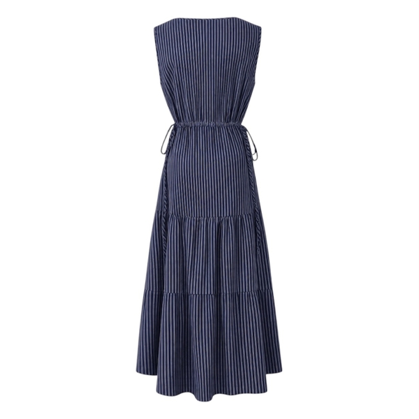HUMANITY HANOI - Side Drawstring Maxi Dress in Striped Navy