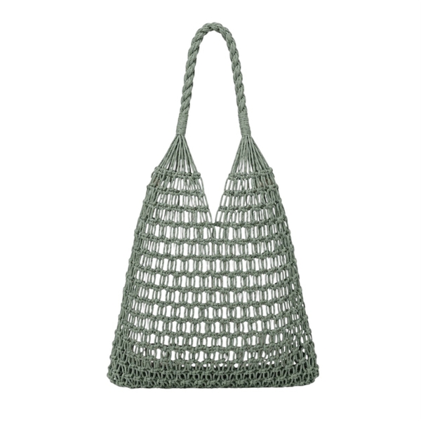 Cotton Macrame Market Tote Bag in Army Green