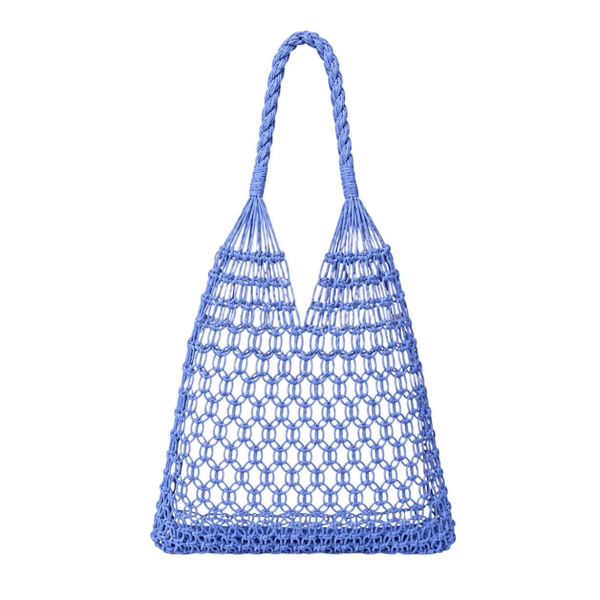 Cotton Macrame Market Tote Bag in Blue