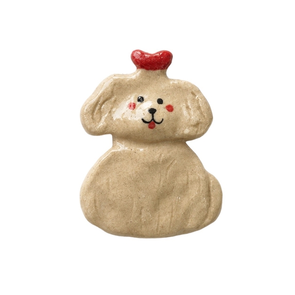 LINDO CRAFTS - Dog With Bow Ceramic Pin