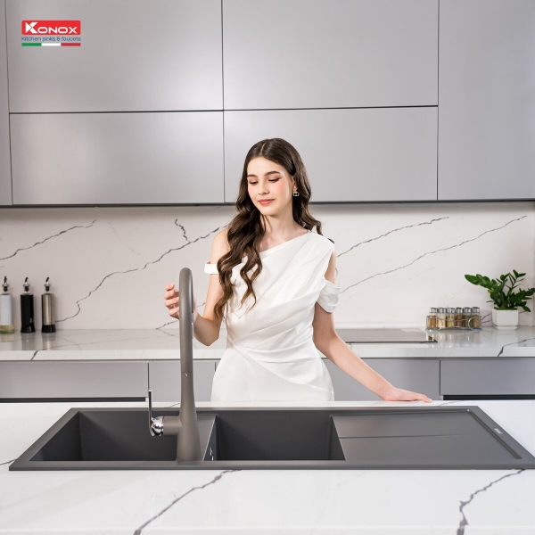 Chậu rửa bát đá Konox Livello Smart 1160 Grey