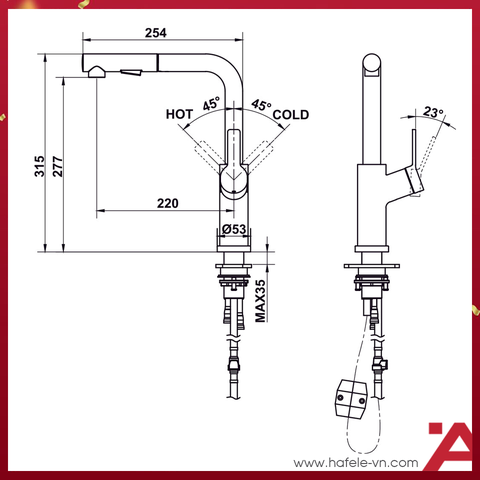 Vòi bếp Hafele LUX-P HT25-SH1P315 570.85.049