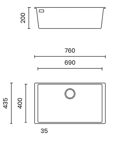 Chậu rửa bát đá 1 hố TASCA MITO NT761B - Nhập khẩu Ý, Lắp âm