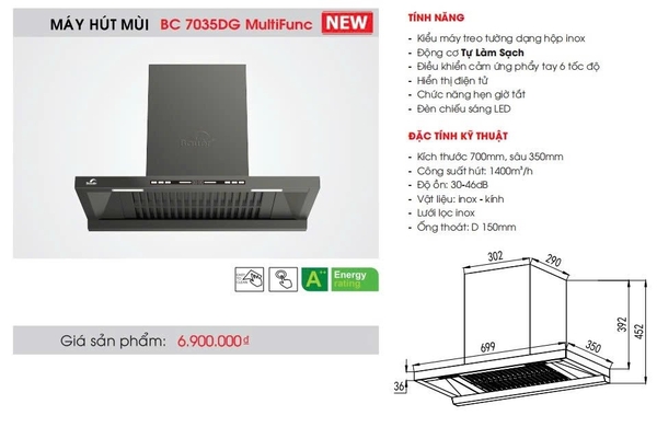 Máy Hút Mùi Bauer BC 7035DG MultiFunc - Tự làm sạch máy 2026