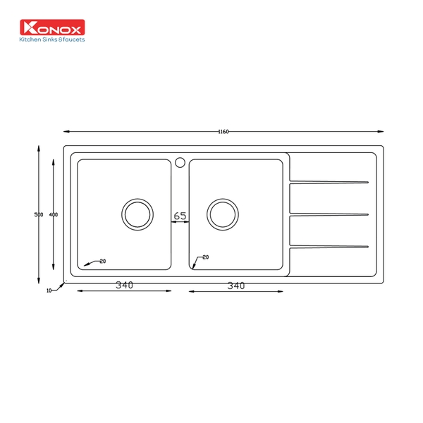Chậu rửa bát Konox Beta 1160 Bàn Phải
