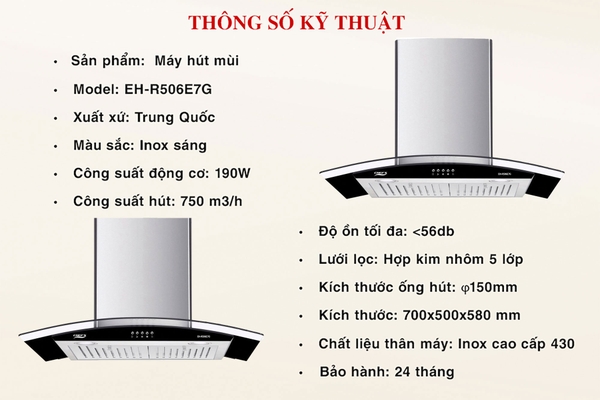 Máy hút mùi kính cong Chef's EH-R506E7G