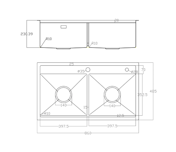Chậu rửa bát 2 hố  Nobinox Lumia NJ508D