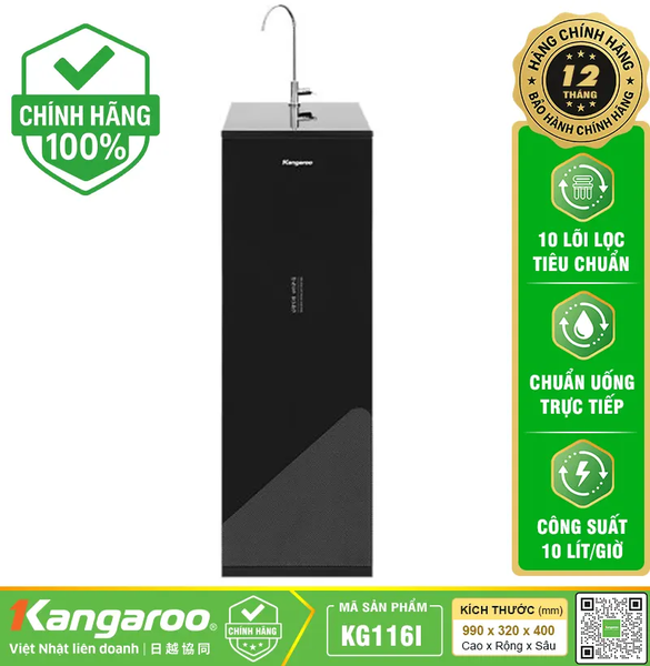 Máy Lọc Nước Kangaroo KG116i – 10 Lõi Lọc RO Vortex, Tủ Slim Hiện Đại