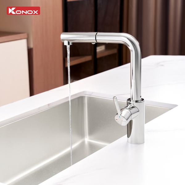 Vòi rửa bát Konox Vira Chrome - Thiết kế vuông, PVD sáng bóng