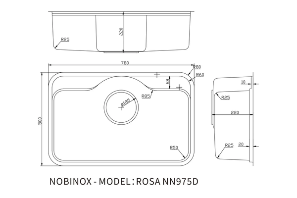Chậu rửa bát 1 hố Nobinox ROSA NN975D - Vân siêu mịn chống xước