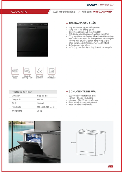 Máy Rửa Bát Canzy CZ-D777711C
