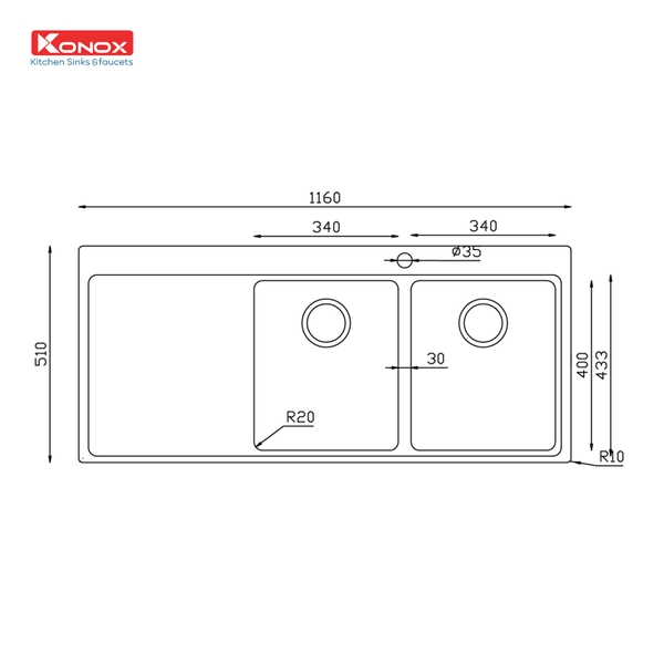 Chậu rửa bát Konox Miro 1160 - nhập Thổ Nhĩ Kỳ